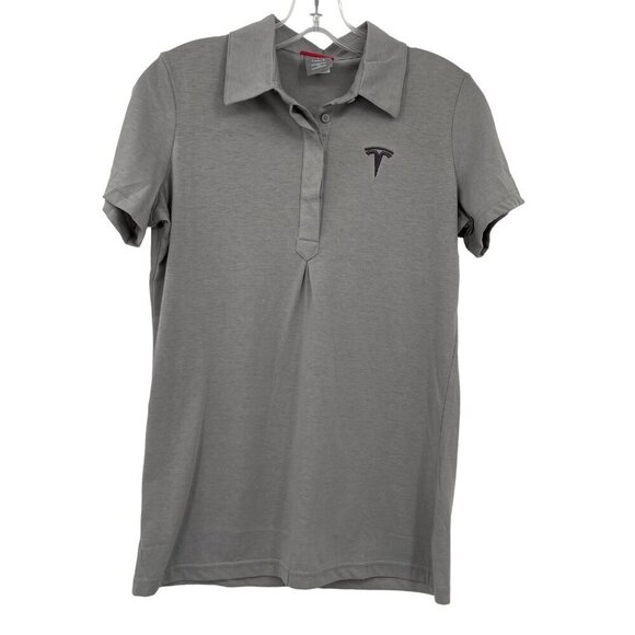 TESLA‎ Motors Grey Polo Women's Small Logo Preppy Jersey Knit - Picture 1 of 7
